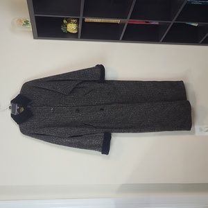 MARALYCE FERREE Gray Long Faux Fur Trimmed Herringbone Fleece Coat -Med Tall